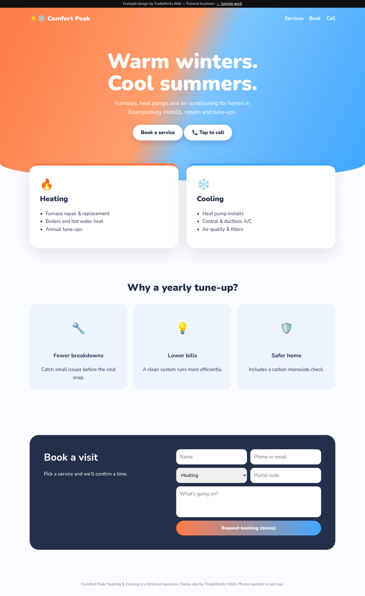 Preview of the Comfort Peak Heating & Cooling example site