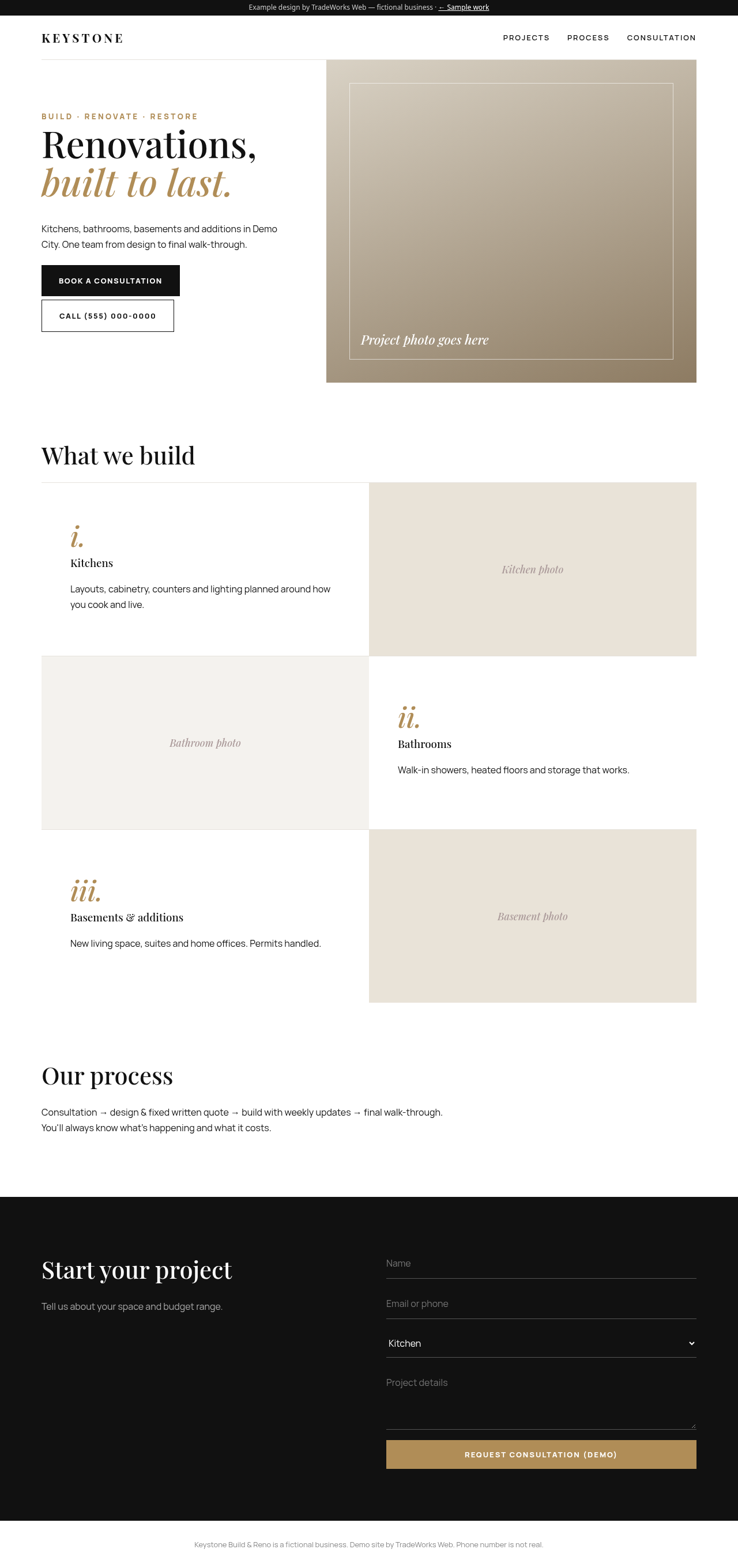 Preview of the Keystone Build & Reno example site
