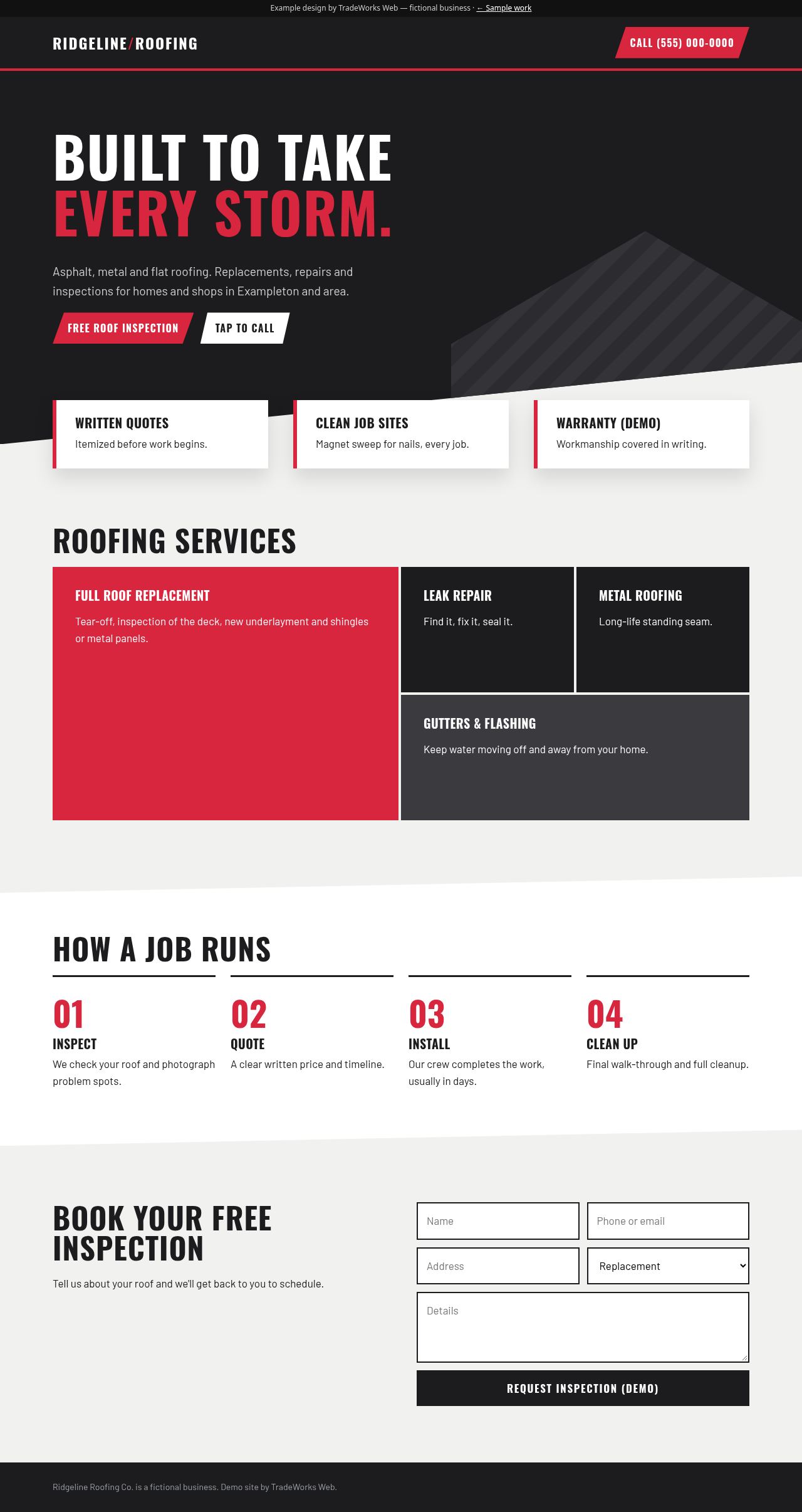 Preview of the Ridgeline Roofing Co. example site